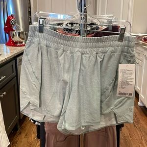 NWT Pale Green Lululemon Size 12 Track That MR Short 5” Lined